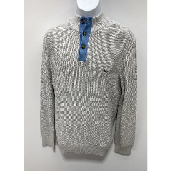 Vineyard Vines Whale Sweater 1/4 Button Up Ivory size Medium - Picture 1 of 7